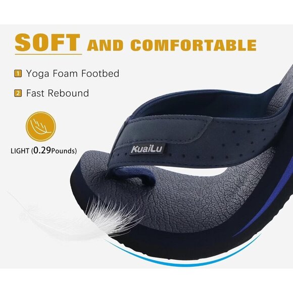 〽️Men\'s Flip Flop Sandal Blue Leather Slip On Arch Support Comfortable Shoes main image 8